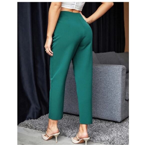 Zara Green High Rise Tapered Trouser Pants w Gold Button Accent Detail Size XS - Picture 10 of 14